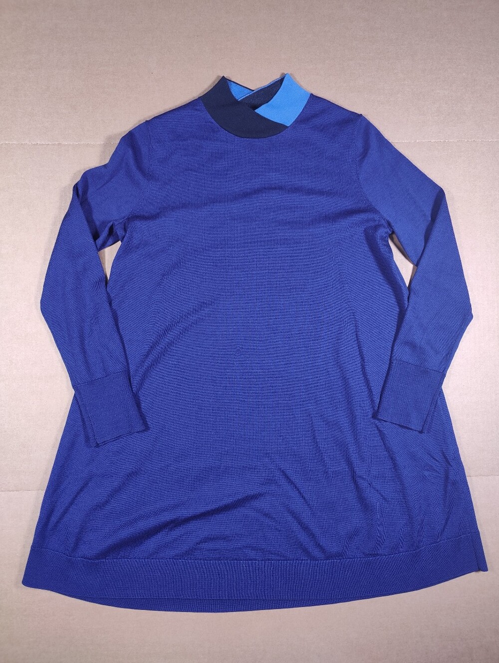 COS Women's Contrast Mock Neck 100% Wool Navy Long Sleeve Sweater Dress Size S